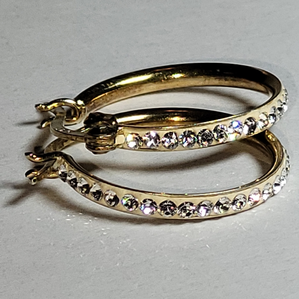 Vintage Cubic Zirconia Hoop Earrings Set In Gold Over Sterling Silver